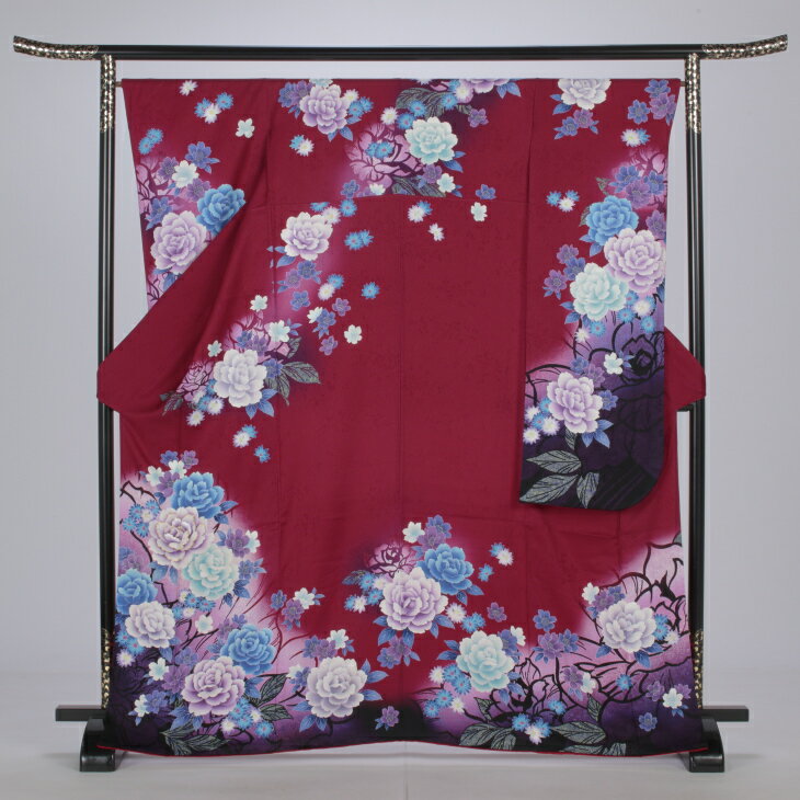 スーパーSALE 10%OFF 3/11 1:59まで 【レンタル】【成人式】振袖 フルセット Mサイズ モダン柄 赤・ワイン系 結婚式 卒業式 結納 レンタル着物 16304