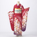 【中古】【購入品】振袖 フルセット Mサイズ 花柄 赤・ワイン系 成人式 リユース 状態:A 販売 結婚式 卒業式 結納 着物 60883