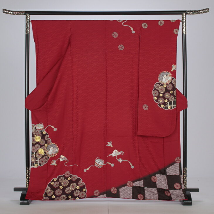 【レンタル】【成人式】振袖 フルセット Mサイズ 古典柄 赤・ワイン系 結婚式 卒業式 結納 レンタル着物 10794