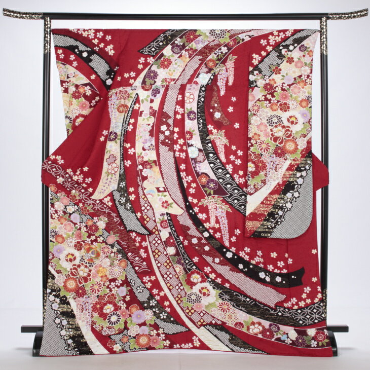 【レンタル】【成人式】振袖 フルセット Lサイズ 古典柄 赤・ワイン系 結婚式 卒業式 結納 レンタル着物 10289