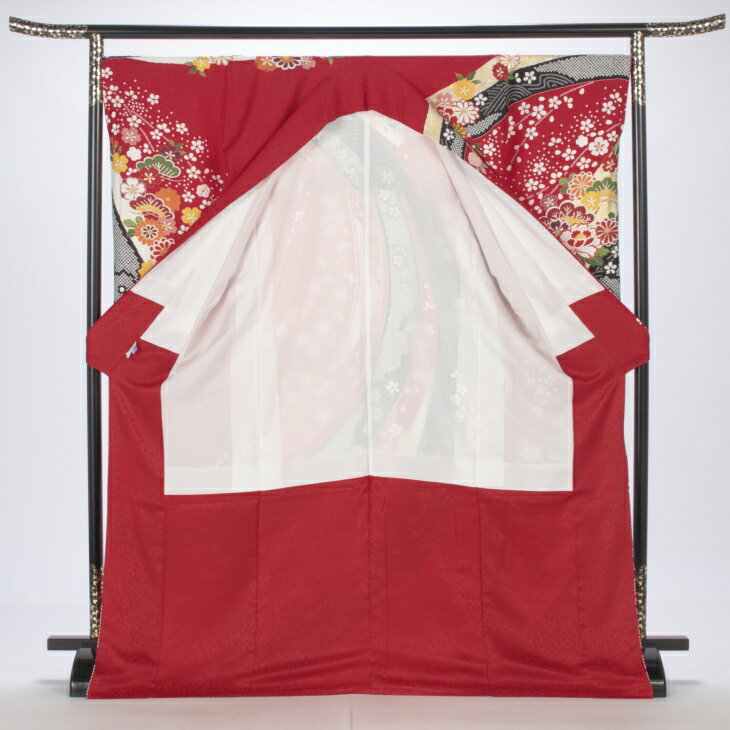 【中古】【購入品】振袖 フルセット Lサイズ 古典柄 赤・ワイン系 成人式 リユース 状態:S 販売 結婚式 卒業式 結納 着物