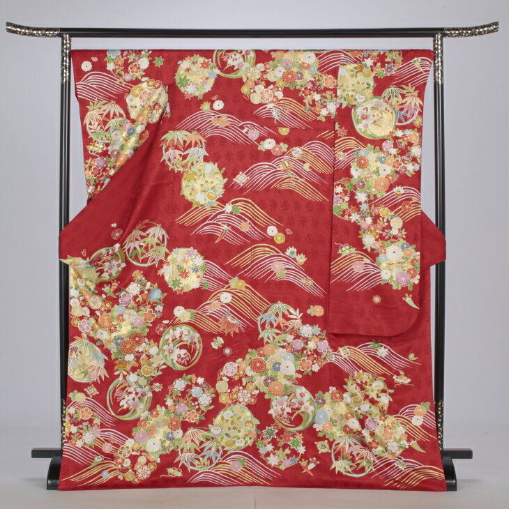 【レンタル】【成人式期間外】振袖 フルセット Lサイズ 古典柄 赤・ワイン系 状態:S 成人式 結婚式 卒業式 結納 リユース レンタル着物 (5泊6日：1月21日 - 12月19日) 10656