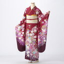 【中古】【購入品】振袖 フルセット Mサイズ 花柄 赤・ワイン系 成人式 リユース 状態:A 販売 結婚式 卒業式 結納 着物 10172