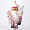 【中古】【購入品】振袖 フルセット Mサイズ 花柄 白・グレー系 成人式 リユース 状態:A 販売 結婚式 卒業式 結納 着物