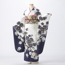 【中古】【購入品】振袖 フルセット Mサイズ 花柄 白・グレー系 成人式 リユース 状態:S 販売 結婚式 卒業式 結納 着物