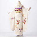 【中古】【購入品】振袖 フルセット Lサイズ 花柄 白・グレー系 成人式 リユース 状態:S 販売 結婚式 卒業式 結納 着物
