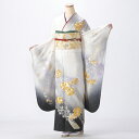 【中古】【購入品】振袖 フルセット Mサイズ 古典柄 白・グレー系 成人式 リユース 状態:S 販売 結婚式 卒業式 結納 着物 26837