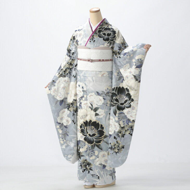 【中古】【購入品】振袖 フルセット Lサイズ ブランド 白・グレー系 成人式 リユース 状態:S 販売 結婚式 卒業式 結納 着物 87060(4)