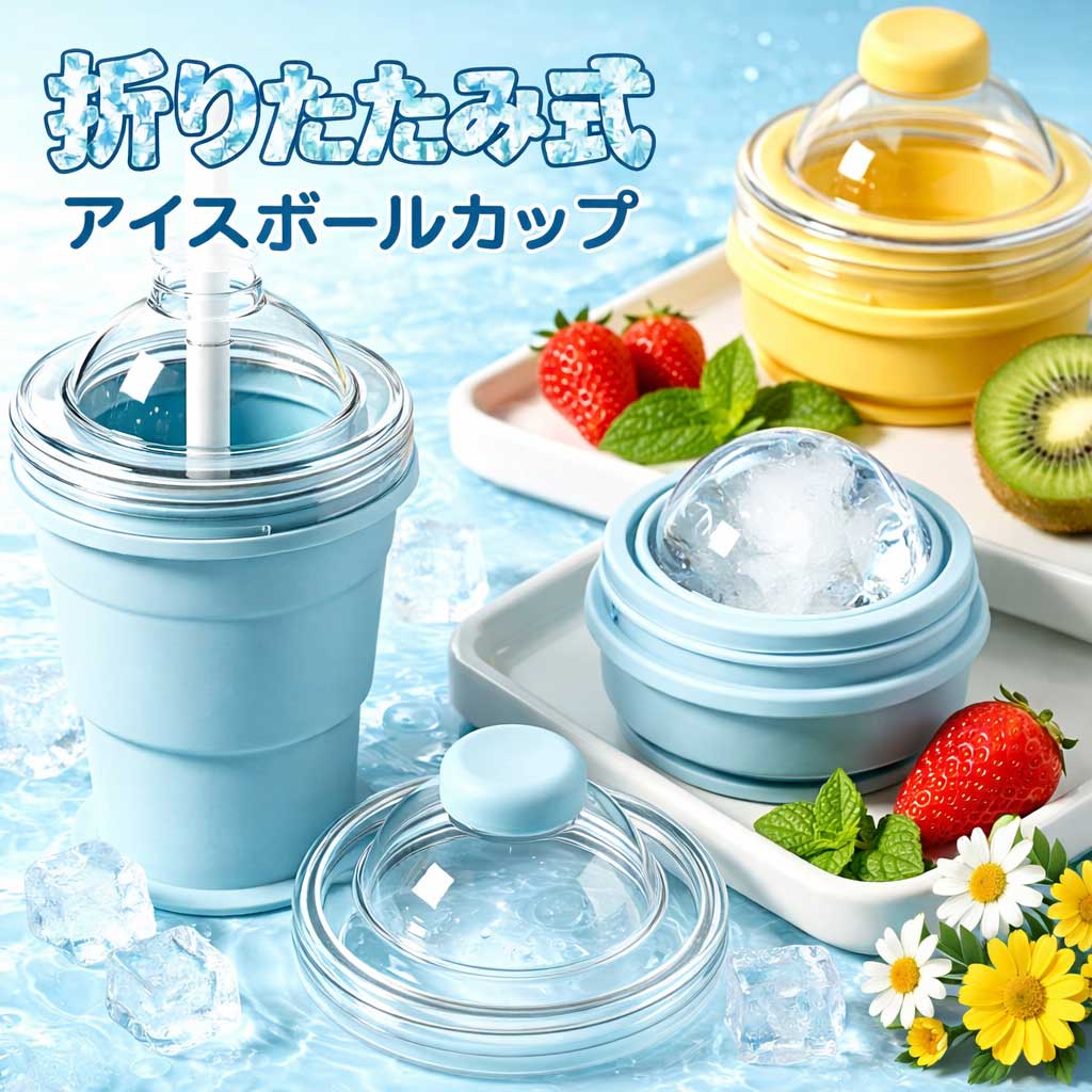 Rakuten - 先着30名様1980⇒1680円!! 超ビッグ6cm透明氷★ 2in1 折りたたみ式 アイスボールカップ 製氷器 製氷機 コンパクト 製氷カップ ストロー付き 食品グレードシリコン 氷作り器 透明氷 丸氷 アウトドア 家庭用 簡単脱模 大口径 携帯便利 ジュースカップ 洗いやすい プレゼント