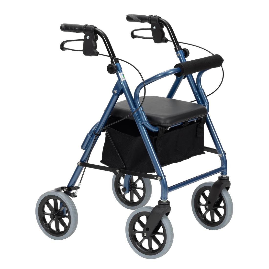 竹虎 【歩行車】ハッピーIII ブルーメタリック 折りたたみ 自立 コンパクト 扱いやすい 座れる 座面クッション 荷物が入るカゴ付き 握りやすい ブレーキ スリム 歩行 補助 7段階調節 幅広い身長にも対応