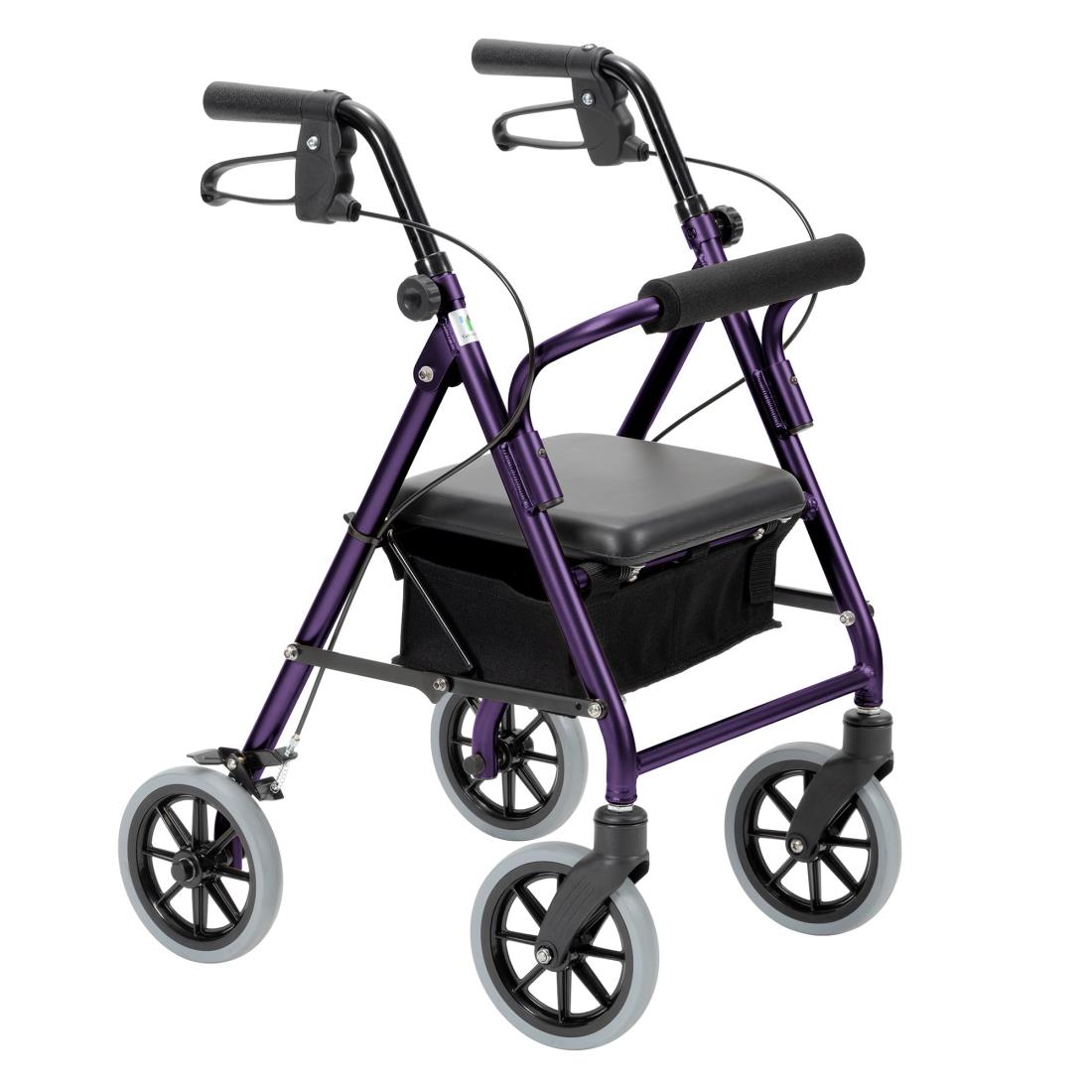 竹虎 【歩行車】ハッピーIIIミニ パープルメタリック 折りたたみ 自立 コンパクト 座れる 座面クッション 荷物が入るカゴ付き 握りやすい ブレーキ スリム 歩行 補助 7段階調節 高身長にも対応
