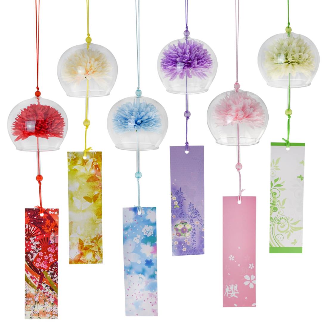 MrMrKura 風鈴 グラス 手作り風鈴 6個セット 江戸風鈴 ガラス風鈴 可愛い 玄関風鈴 ウインドチャイム 花球 無地 カラフル オシャレ 澄んだ音 屋外...