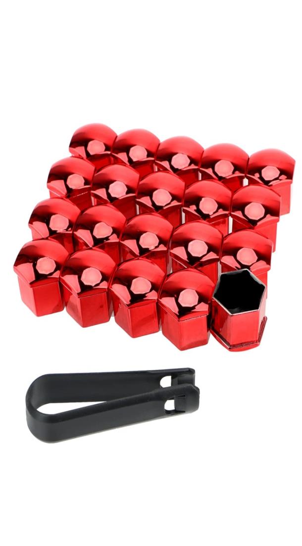 CHIFONE ボルト キャップ カラフル 車 タイヤ ホイールナット カバー 汎用 レッド ブルー 光沢 トラック サビ 防止 19mm 20個セット 赤