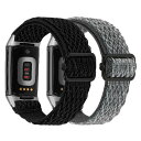Fitbit Charge6/Charge5バンド フィットビット チャージ6/チャージ5に対応 ナイロン製弾性バンド スポーツバンド 交換ベルト 軽量通気性 工具が要らなく、気軽に差し替える 柔らかく 男性 女性 レディース(ブラック+グレー)