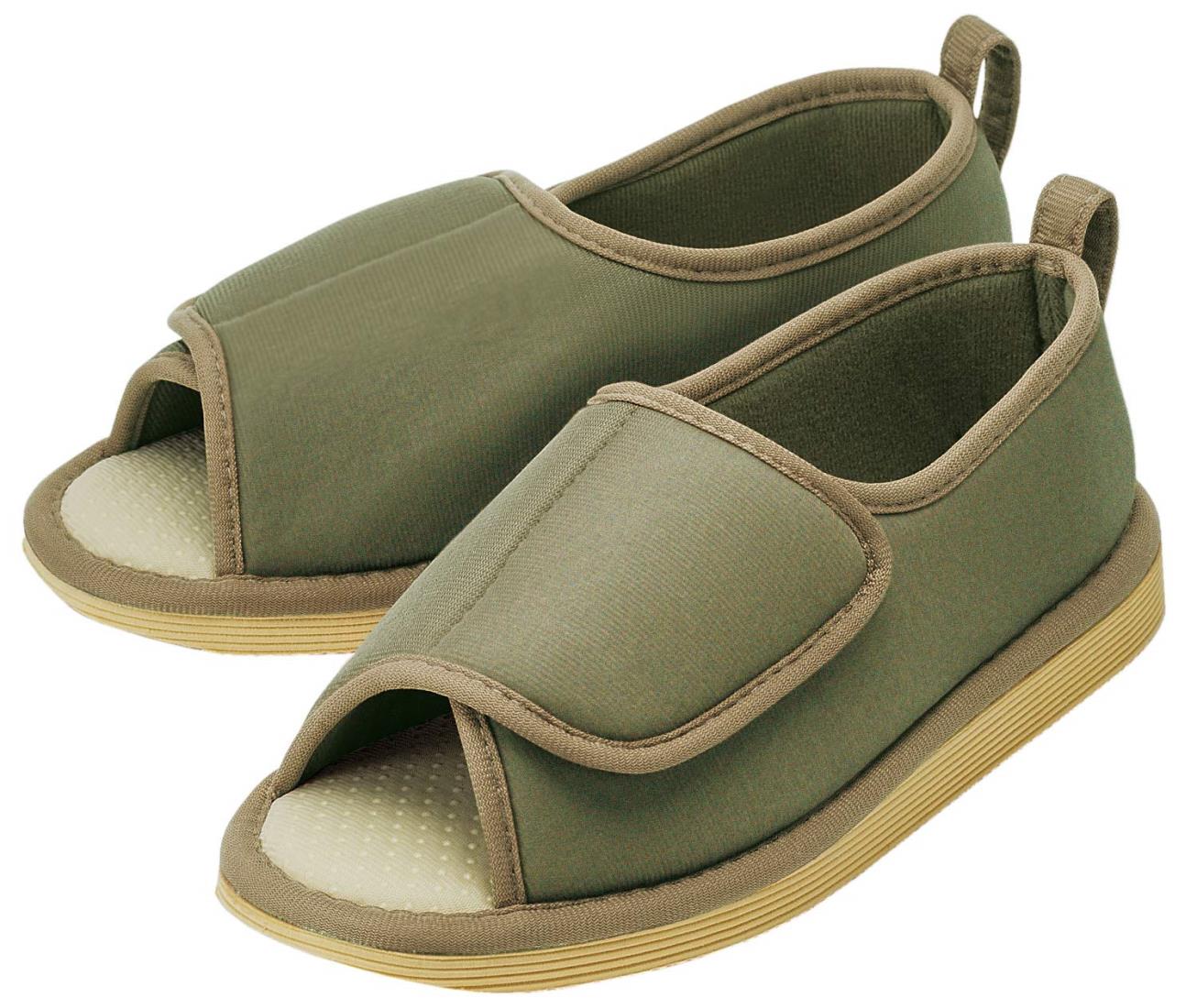 竹虎 転倒予防シューズ つま先なし うぐいす Lサイズ