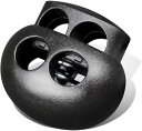 1/2/5/10/20/50個セットあり、スプリングコードストッパー 2つ穴 2本紐用 丸型 穴径約6mm (黒,20個)