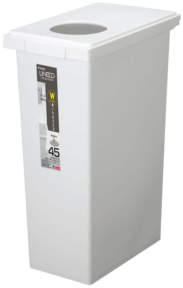 新輝合成 トンボ ユニード ゴミ箱 蓋を開けずにごみを捨てられる 防臭 密閉 キッチン 45リットル ホワイト 幅27×奥行44×高さ56cm 蓋付き ロック＆プッシュ 日本製(3)