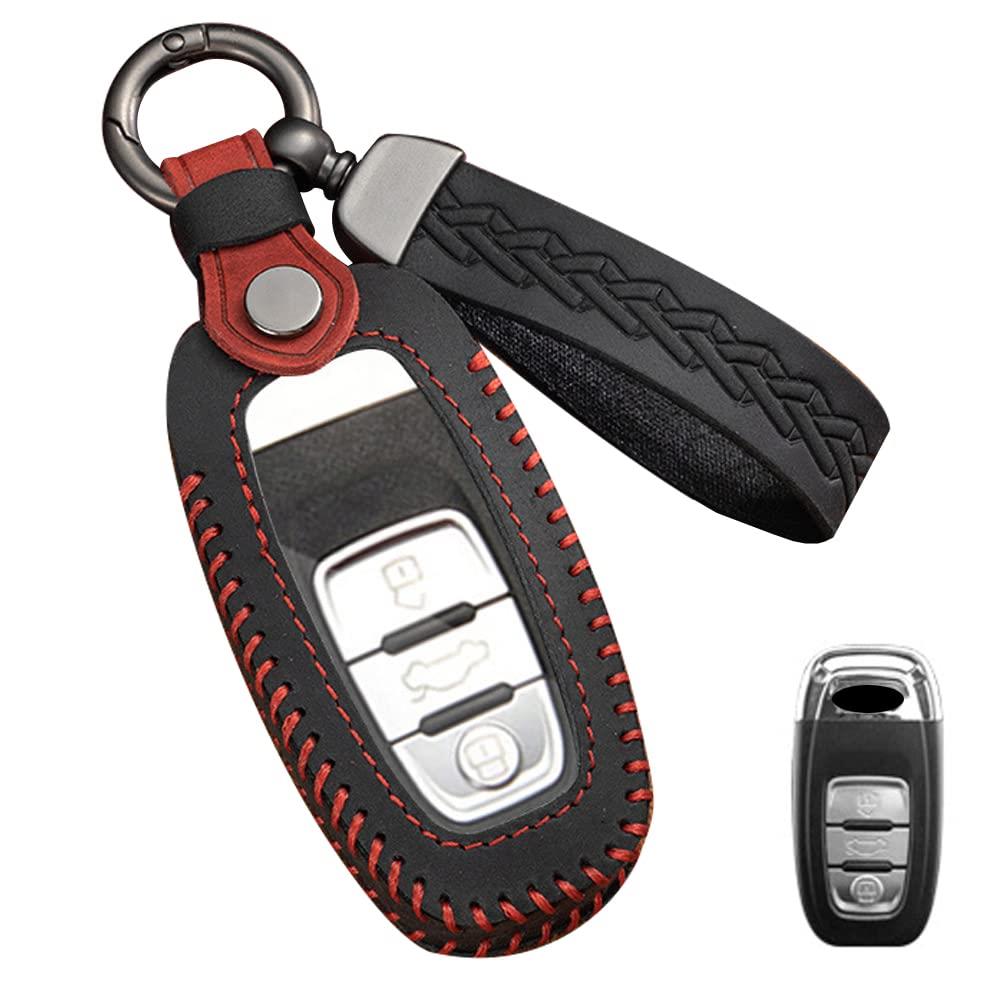 キーケース アウディ用 スマートキーケース キーカバー 3ボタン 本革 レザー アウディ専用設計 Audi TT R8 A3 S3 A4 8K A5 8T S5 A6 S6 C7 A7 S7 A8 Q5 SQ5 Q7 等に適用 キーホルダー (ブラック)