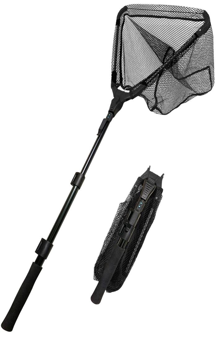 Wlikn 玉網 ランディングネット タモ網 折りたたみ式【ワンタッチネット ラバー コーティング】伸縮式 調節可能 伸縮できる すくい網 釣り網 コンパクト 三角網 ガラス繊維の柄 防錆素材 魚取り 釣り具 軽量 淡水海水渓流適用 携帯便利 アルミニウム合金材質
