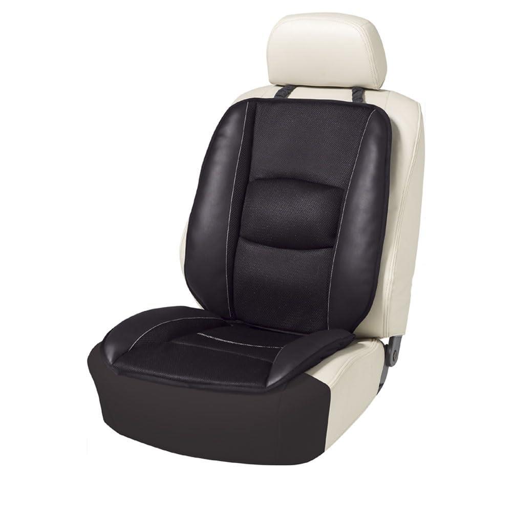 ボンフォーム(BONFORM) シートクッション スポーツレザー 軽/普通車 ダブル スカート型ストッパー付き ダブル50x104x2-6cm ブラック 5346-07BK