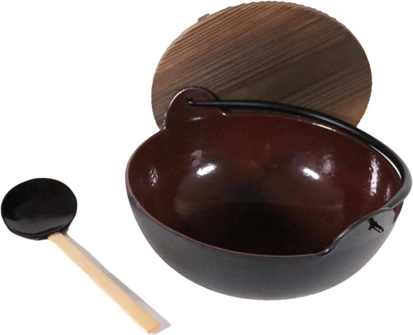 中部 トキワ やまが鍋 21cm(杓子付) (内茶ホーロー仕上) 日本製 QYM02021