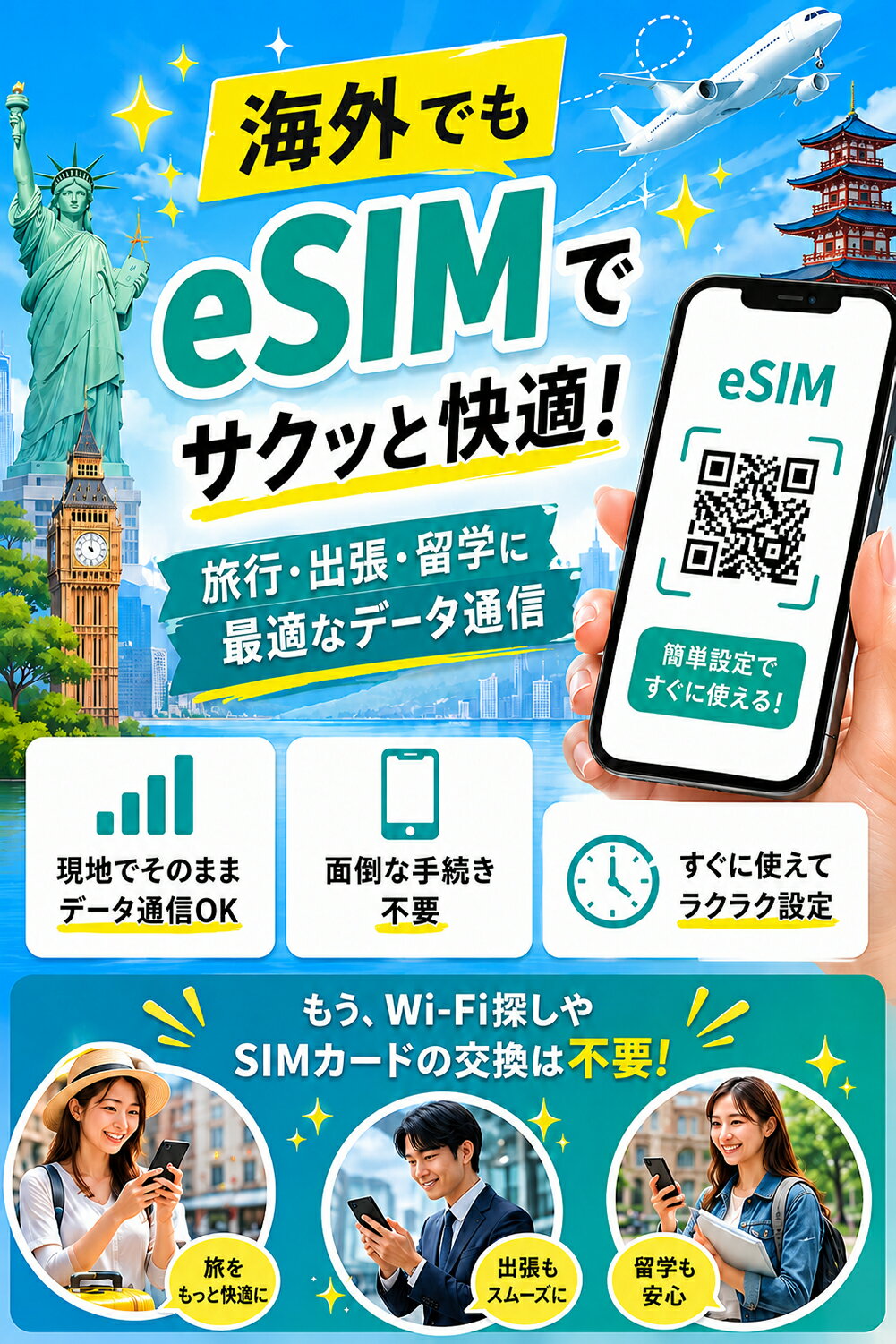 eSIM 韓国 無制限 4G 高速データ通信 即日開通 実名登録不要 QRコード設定 メール納品 通信専用 短期旅行 出張 24時間対応 LINE対応 選べるプラン 1日 3日 5日 7日 15日 20日 30日 GlobeSIM