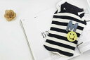 ★カジュアル 笑顔マーク付きボーダーライン半袖Tシャツ★1色展開♪小型犬用セール トイプードル パピヨン チワワ ヨーキー 春夏新作 犬ウェア 犬服 可愛い