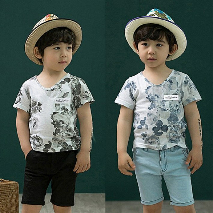 セール BAOBAO バオバオ fs3gm 子供服 韓国子供服 kids fs04gm 男の子 花柄 Tシャツ ボーイズ Tシャツ 半袖Tシャツ 男の子 半袖 Tシャツ アロハTシャツ 子ども アロハシャツ グレー オールド ブルー ファッション 韓国 90 100 110 120 130