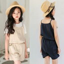 【メール便可】ノースリップオーバーオール　fs04gm【子供服　おすすめ】[女の子]　繋ぎ　オールインワン　短パンオーバーオール　子供服パンツ　子どもつなぎ　韓国子供服　女の子　ベージュ　ネイビ　ブラック　120cm　130cm　140cm　150cm　160cm　170cm