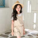 【メール便可】ノースリップオーバーオール　fs04gm【子供服　おすすめ】[女の子]　繋ぎ　オールインワン　短パンオーバーオール　子供服パンツ　子どもつなぎ　韓国子供服　女の子　ベージュ　ネイビ　ブラック　120cm　130cm　140cm　150cm　160cm　170cm 3