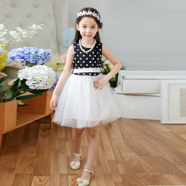 6月18日再入荷しました!子供ドレス こどもドレス 子どもドレスfs04gm【子供服】入学式 入園式 卒園式 卒業式 ネックレス付き水玉フォーマルドレス 結婚式ドレス 韓国子供服ドレス パーティドレス ノースリップドレス 【ブラック】【ホワイト】90-130cm
