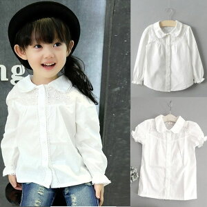 週末限定10％OFFクーポンあり★Kids shirt 子どもシャツ ガールズ ブラウス 女の子 シャツ 子供 ブラウス 女の子 ブラウス ホワイトシャツ 長袖 シャツ 半袖 ブラウス 面接 結婚式 キッズシャツ 子供シャツ 子供服 フォーマルシャツ 丸襟 100-140cm