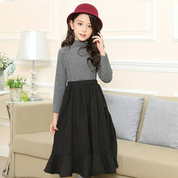 9月27日新入荷★子供ロングワンピースドレス fs04gm【子供服】子供ワンピース 長袖フレアワンピース フレアロングワンピース 子供ワンピース 裏起毛ワンピースドレス 韓国子供服ドレス ベージュ グレー ブラック 90-130cm