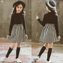子供ワンピース ツートンカラーワンピース fs04gm【子供服】子供ワンピース 長袖チェックワンピース フレアワンピース 子供ワンピース 韓国子供服ドレス ブラ...