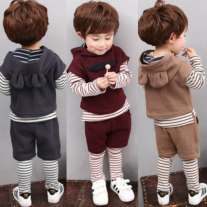BAOBAO バオバオ 子どもTシャツとパーカーとパンツの三点上下セット　長袖ボーダーTシャツ　ボー