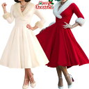 【送料無料】クリスマス レディースドレス サンタ 雪だるま プリント もこもこ コスプレ 長袖ワンピースサンタ 仮装 cosplay コスチューム ロング 長袖 vネック 胸元 スカート 大人 エレガント パーティー イベント
