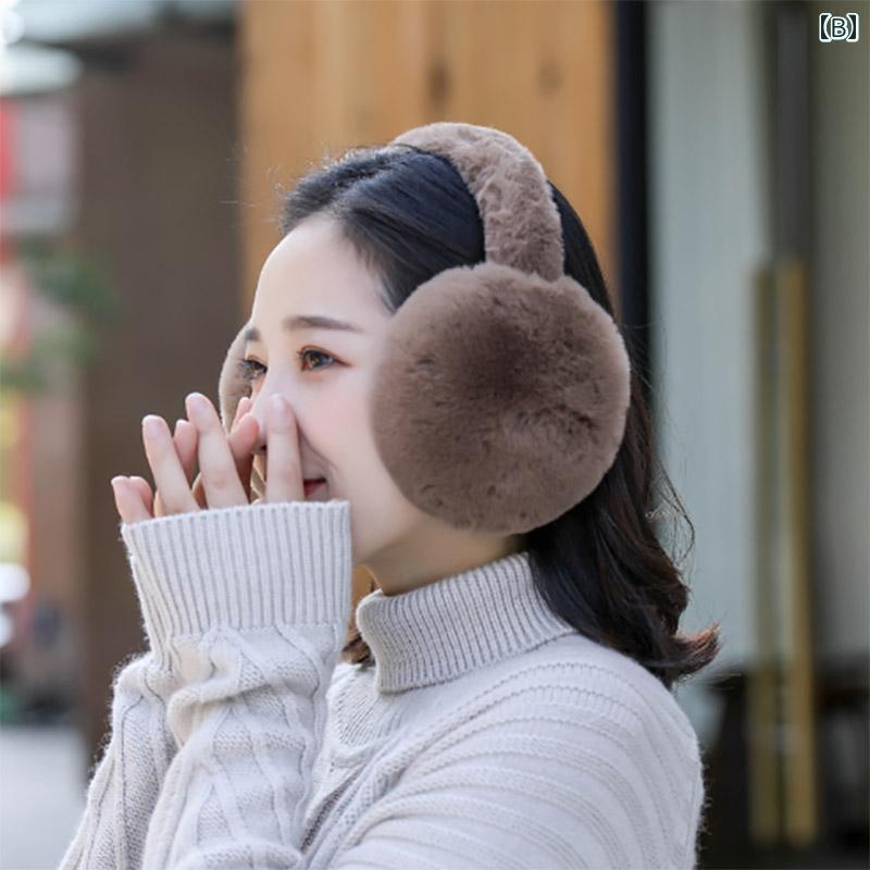 【送料無料】イヤーマフ 大人 レディース 韓国 冬 耳当て 折りたたみ 黒 茶色 ピンク 無地 うさぎ ファー ふわふわ ボア もこもこ 防風 防寒 保温 暖かい 通勤 レジャー ショッピング