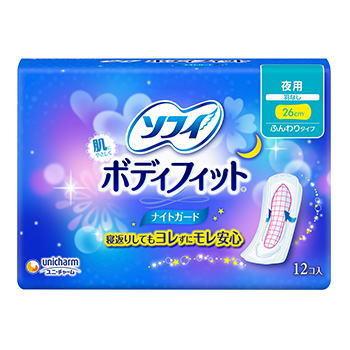 ソフィ ボディフィット ナイトガード 26cm 羽なし 12枚入 生理用ナプキン ユニ・チャーム