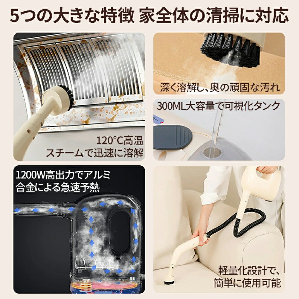 スチームクリーナー ハンディ スチームジェット スチーム クリーナー 高温 大掃除 ...