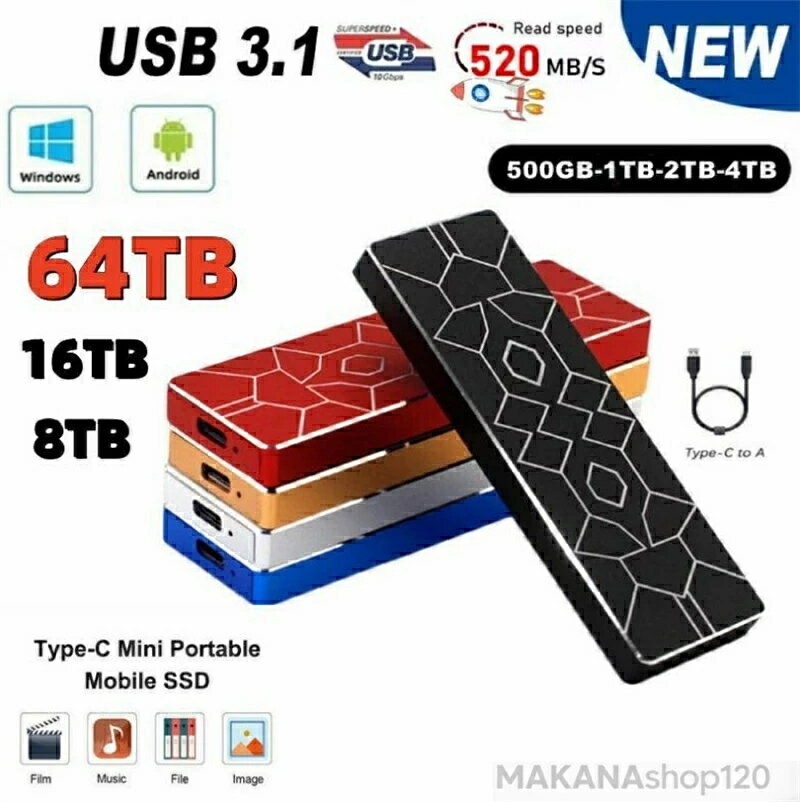 【楽天スーパーSALE！】SSD 1TB 外付 ポータブルSSD 外付けハードディス USB-A/USB-C両対応 500GB 超薄型ポータブル ハードディスク 2TB USB3.1 Type-C 対応 スマホ互換可 耐衝撃誕生日 ハロウィン クリスマス プレゼント