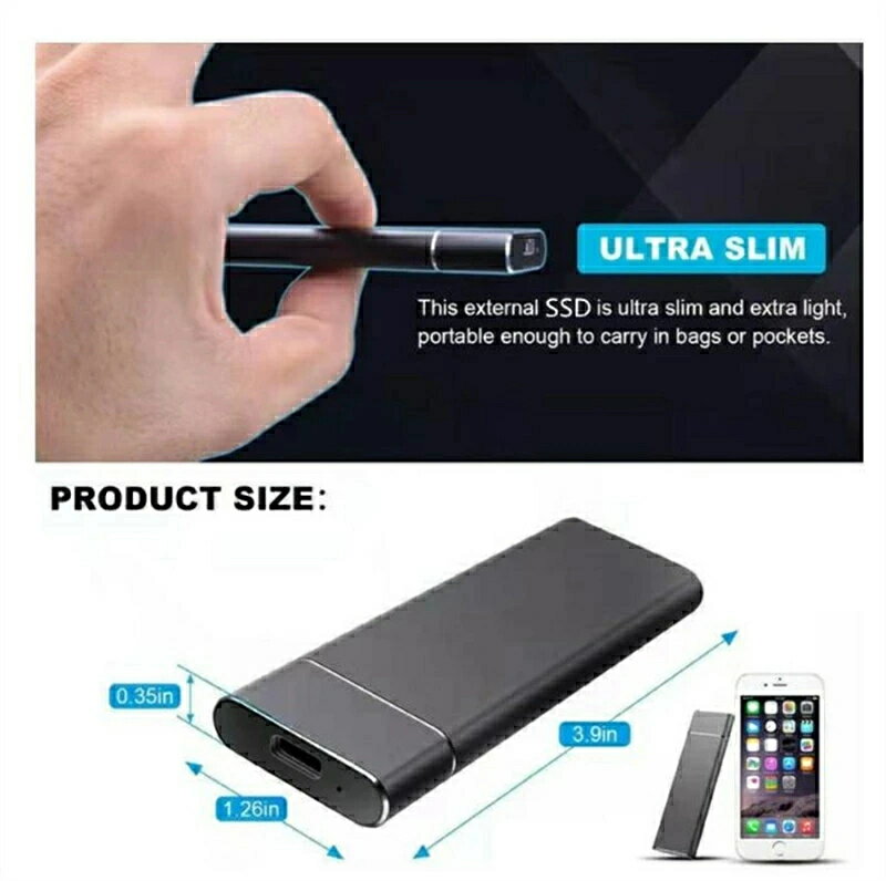 SSD 1TB 外付 ポータブルSSD 外付けハードディス USB-A/USB-C両対応 500GB 超薄型ポータブル ハードディスク 2TB USB3.1 Type-C 対応 スマホ互換可 耐衝撃 - Image 2