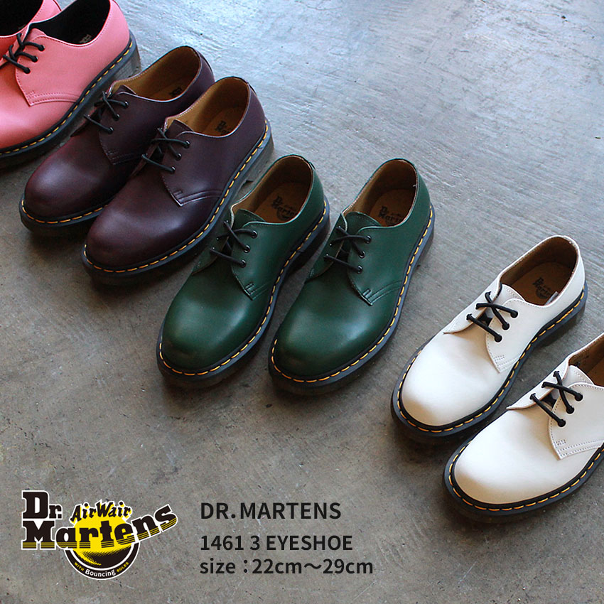 【店内全品★P5倍！】ドクターマーチン 1461 3ホールシューズ DR．MARTENS シューズ メンズ レディース ピンク グリーン ホワイト パープル 1461 3 EYESHOE 26226100 26226300 26072653 26331500 靴 シューズ カジュアル ローカット ブランド 人気 定番