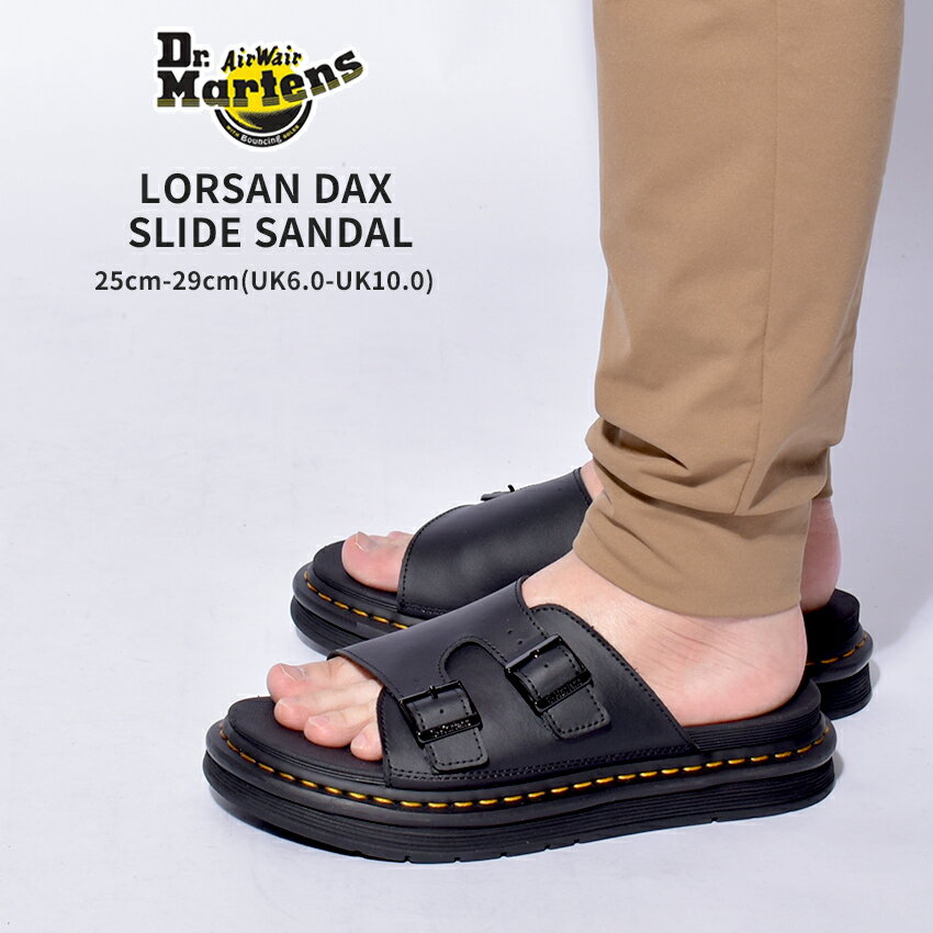 【店内全品★P5倍！】ドクターマーチン ローザン ダックス スライドサンダル DR．MARTENS サンダル メンズ ブラック 黒 LORSAN DAX SLIDE SANDAL 25764001 オフィス ぺたんこ つっかけ らくちん おしゃれ ブランド 天然皮革 レザー