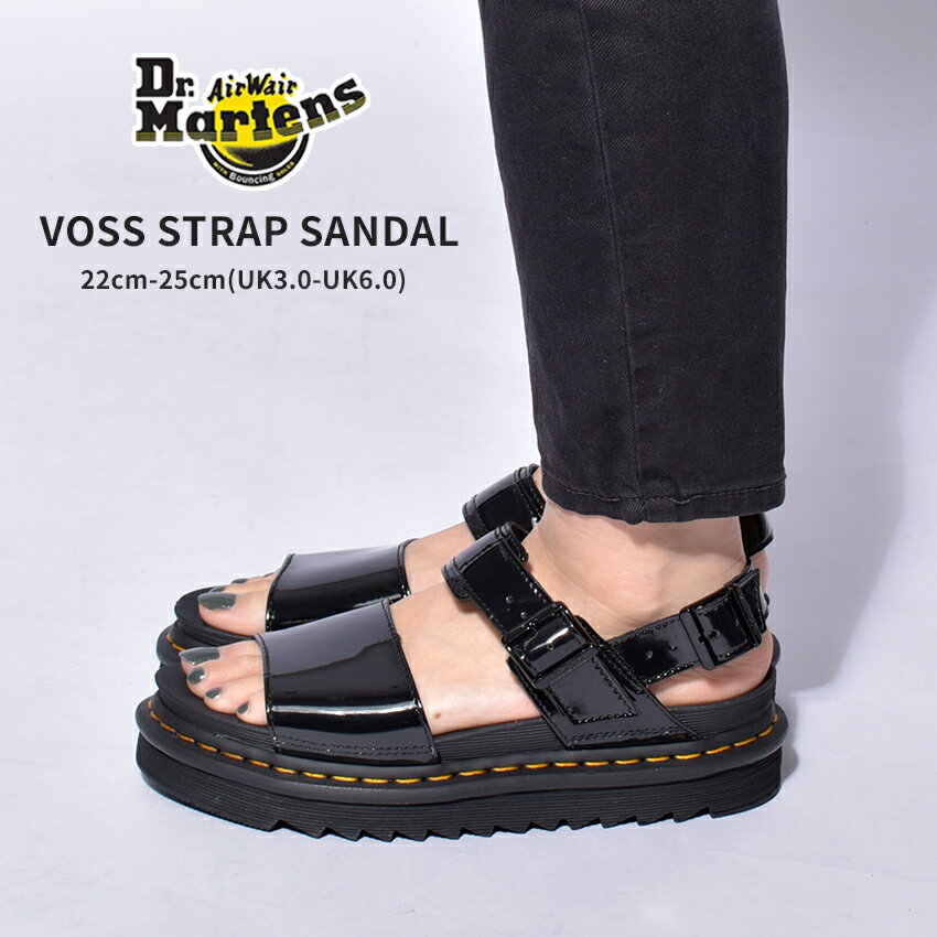 【店内全品★P5倍！】ドクターマーチン ヴォス ストラップサンダル DR．MARTENS サンダル レディース ブラック 黒 VOSS STRAP SANDAL 25773001 ベルト ストラップ カジュアル シンプル おしゃれ 軽量 エナメル 厚底 本革 天然皮革 レザー