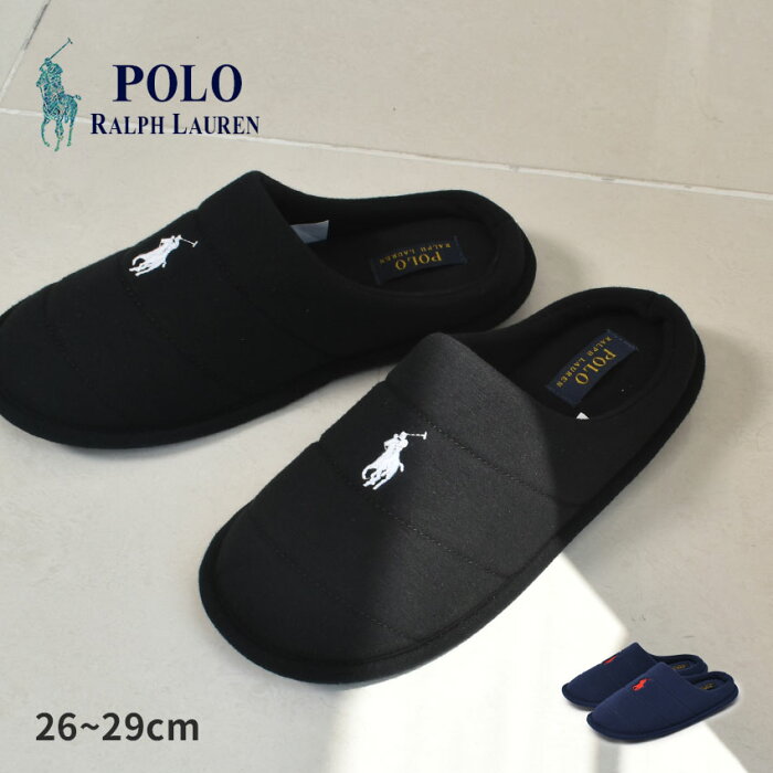 ポロ ラルフローレン EMERY SCUFF POLO RALPH LAUREN シューズ メンズ ブラック 黒 ネイビー 紺 ラルフ スリッパ ルームシューズ 靴 おしゃれ カジュアル シンプル スポーティ 社内履き 室内履き ワンポイント|ak-ktu sale|