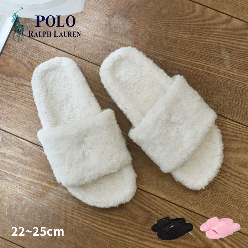 ポロ ラルフローレン ELENORE SLIDE POLO RALPH LAUREN シューズ レディース ブラック 黒 ホワイト 白 ピンク FLF5313ARL ラルフ スリッパ ルームシューズ 靴 おしゃれ ふわふわ もこもこ カジュアル シンプル かわいい 室内履き 社内履き