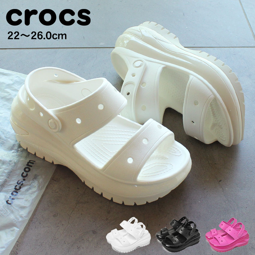 【店内全品★P5倍！】クロックス 厚底 サンダル レディース クラシック メガクラッシュ サンダル CROCS ホワイト 白 ベージュ ピンク ブラック 黒 CLASSIC MEGA CRUSH SANDAL 207989 ストラップ 歩きやすい ビーチ 韓国 可愛い おしゃれ 人気 靴 シューズ ブランド