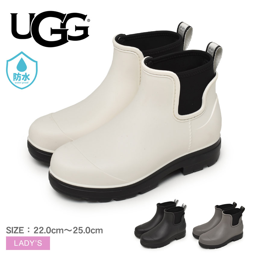 サイドゴア UGG アグ レインブーツ レディース サイドゴア 防水 ボアソール ドロップレット おしゃれ ショート丈 ブラック 黒 ホワイト 白 ブラウン DROPLET 1130831 レイン シューズ 長靴 シンプル ブランド ガーデニング 母の日 雨具 保温 冷え対策 雨具