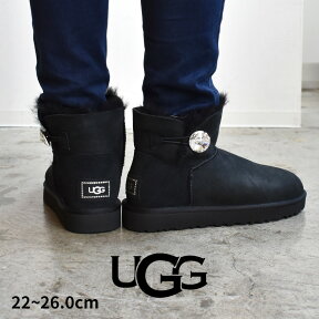 【店内全品★P5倍！】アグ ミニ ベイリー ボタン ブリング UGG ブーツ レディース ブラック黒 MINI BAILEY BUTTON BLING 1016554 靴 シューズ ショート ムートンブーツ シープスキン レザー 本革 防寒 おしゃれ 人気 スワロフスキー クリスタル