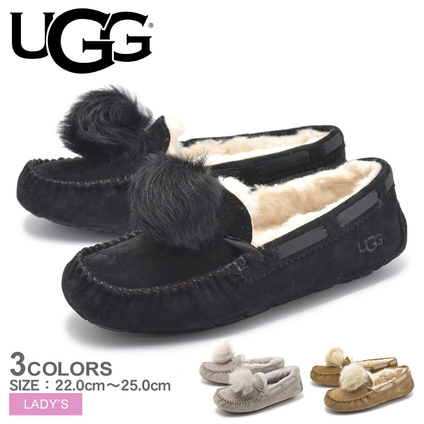 ＼年に1度の大感謝SALE★／UGG アグ ファーモカシン 全3色 W ダコタ ポンポン W DAKOTA POM POM 1019015 レディース モカシンシューズ カジュアル 防寒 ファー かわいい もこもこ おしゃれ ローファー 黒 女性のサムネイル